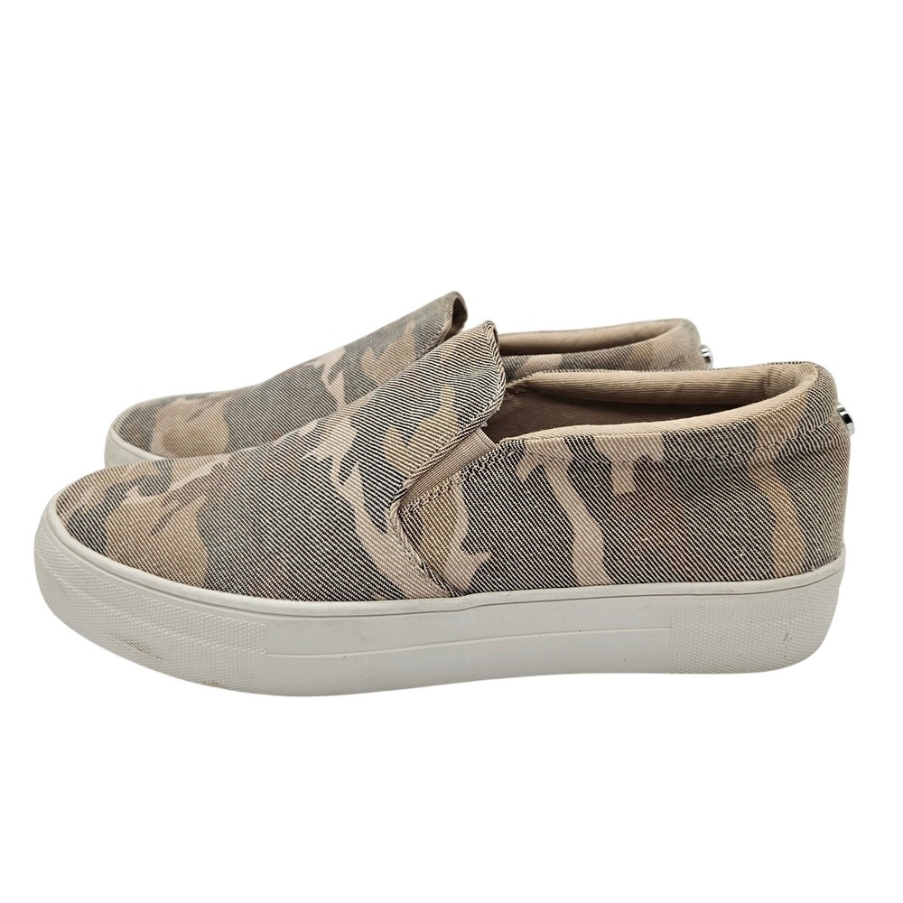 Steve Madden Camo Platform Slip On Sneakers Womens Tan Brown Camouflage Shoes